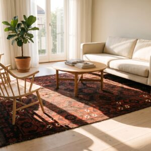 Antique Hand Knotted Pile 1900s Allover Geometric Blue Rectangle Wool Rug (SKU 25298) - room view