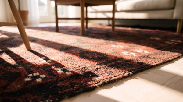 Antique hand knotted pile 1900s allover geometric blue rectangle wool rug 9 Antique hand knotted pile 1900s allover geometric blue rectangle wool rug (sku 25298) - in-room detail