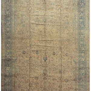 1900s Antique Beige Field Floral Mashad Gallery Rug