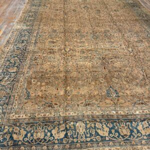 1900s Antique Beige Field Floral Mashad Gallery Rug - detail view 1