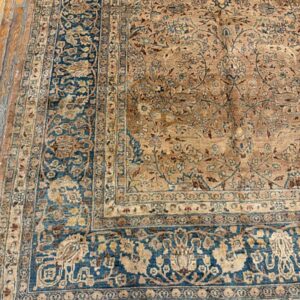 1900s Antique Beige Field Floral Mashad Gallery Rug - detail view 3