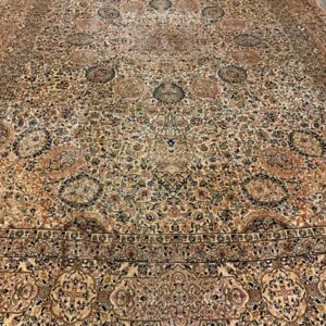 1900s Antique Beige Ground Shah Abbas Floral Kerman Knotted Wool Carpet Rug - detail view 1