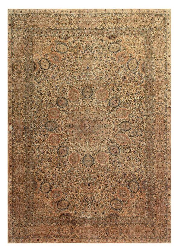 1900s antique beige ground shah abbas floral kerman knotted wool carpet rug 6 1900s antique beige ground shah abbas floral kerman knotted wool carpet rug - detail view 5