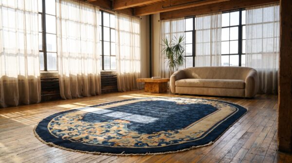 1900s wool blue antique oval hand knotted pile floral rug 8 1900s wool blue antique oval hand knotted pile floral rug (sku 23042) - room view