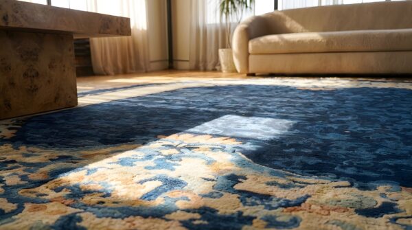 1900s wool blue antique oval hand knotted pile floral rug 9 1900s wool blue antique oval hand knotted pile floral rug (sku 23042) - in-room detail