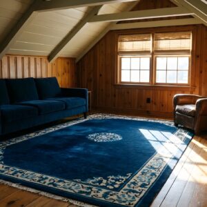 1900s Hand Knotted Pile Antique Wool Blue Rectangle Rug (SKU 23811) - room view