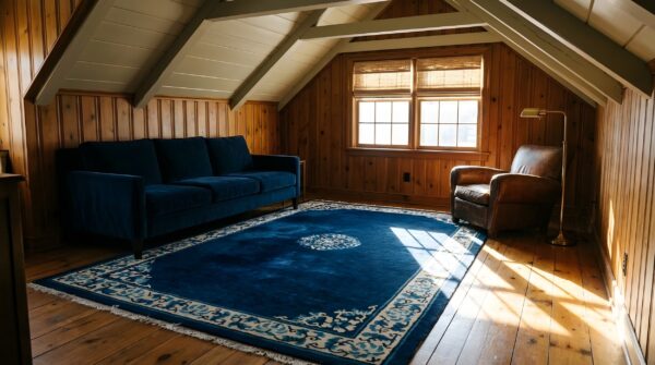 1900s hand knotted pile antique wool blue rectangle rug 7 1900s hand knotted pile antique wool blue rectangle rug (sku 23811) - room view