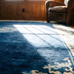 1900s Hand Knotted Pile Antique Wool Blue Rectangle Rug (SKU 23811) - in-room detail