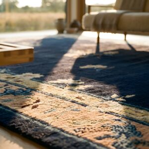 1900s Wool Antique Hand Knotted Pile Blue Rectangle Rug (SKU 24937) - in-room detail
