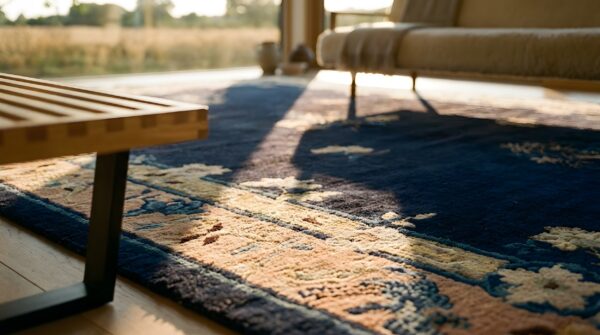 1900s wool antique hand knotted pile blue rectangle rug 11 1900s wool antique hand knotted pile blue rectangle rug (sku 24937) - in-room detail