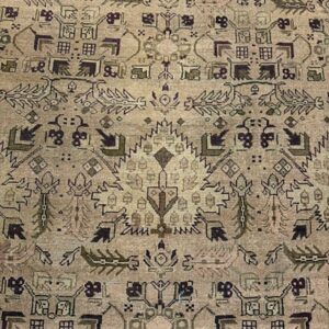 1900s Camel Field Geometric Antique Amritsar Indian Knotted Wool Oversized Rug - detail view 2