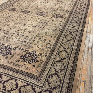 1900s Camel Field Geometric Antique Amritsar Indian Knotted Wool Oversized Rug - detail view 3