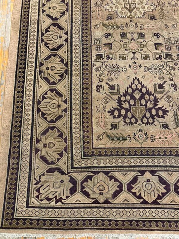 1900s camel field geometric antique amritsar indian knotted wool oversized rug 5 1900s camel field geometric antique amritsar indian knotted wool oversized rug - detail view 4