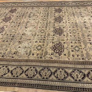 1900s Camel Field Geometric Antique Amritsar Indian Knotted Wool Oversized Rug - detail view 5