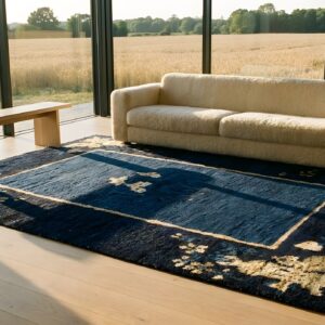 Antique 1900s Chinese Peking Square Blue Wool Rug - Small Scatter Size (SKU 25230) - room view
