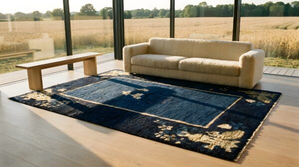 Antique 1900s chinese peking square blue wool rug - small scatter size 7 Antique 1900s chinese peking square blue wool rug - small scatter size (sku 25230) - room view