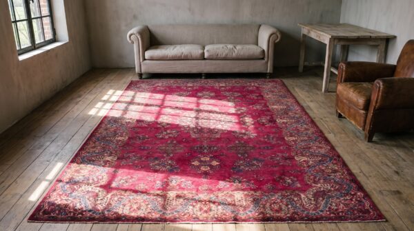 1900s fuchsia red antique formal persian kashan carpet 4'6"x6'10" silk carpet (sku 21609) - room view