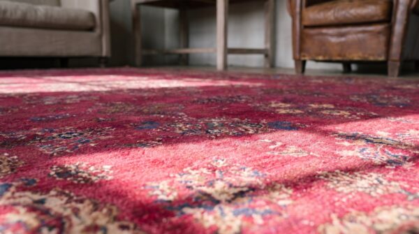 1900s fuchsia red antique formal persian kashan carpet 4'6"x6'10" silk carpet (sku 21609) - in-room detail