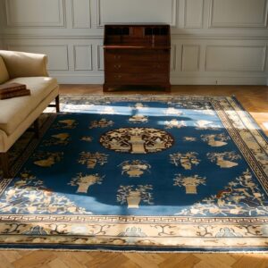 1900s Rectangle Hand Knotted Pile Blue Antique Wool Rug (SKU 24296) - room view