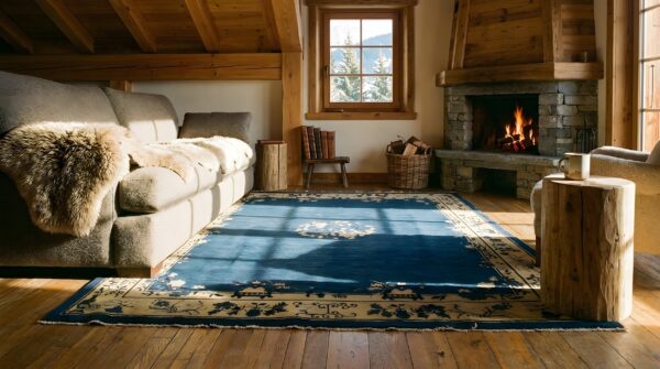 Antique 1900s rectangle hand knotted pile wool blue rug (sku 24371) - room view