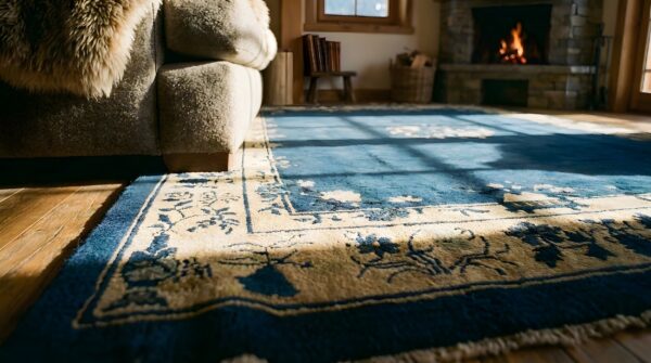 Antique 1900s rectangle hand knotted pile wool blue rug (sku 24371) - in-room detail