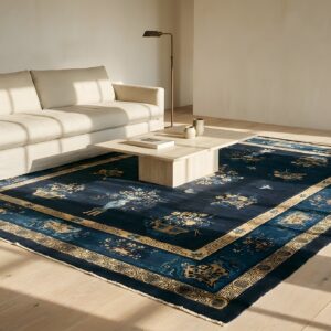 Wool 1900s Room Size Rectangle Knotted Chinese - Peking Antique Blue Rug (SKU 25583) - room view