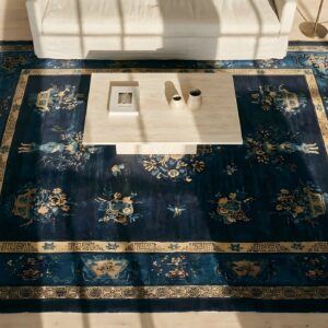 Wool 1900s Room Size Rectangle Knotted Chinese - Peking Antique Blue Rug (SKU 25583) - styled overhead view