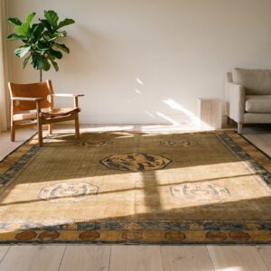 1900s Solid Brown Field Dragon Medallion Antique Chinese Handknotted Wool Rug (SKU 21587) - room view