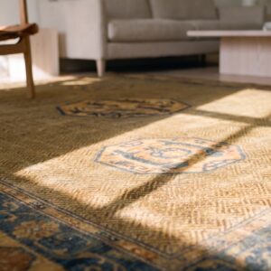 1900s Solid Brown Field Dragon Medallion Antique Chinese Handknotted Wool Rug (SKU 21587) - in-room detail