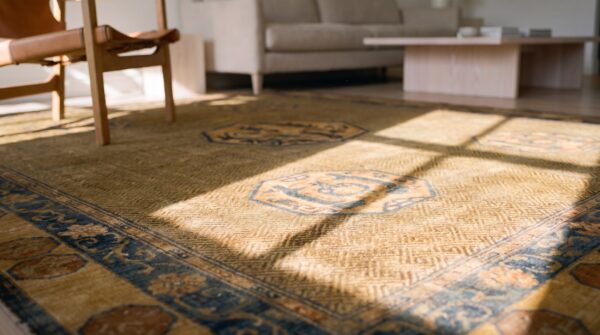 1900s solid brown field dragon medallion antique chinese handknotted wool rug 11 1900s solid brown field dragon medallion antique chinese handknotted wool rug (sku 21587) - in-room detail