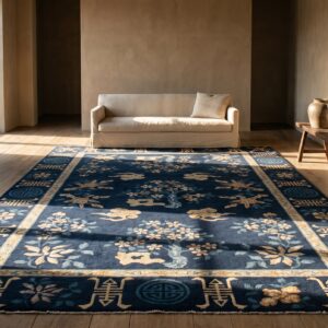 1900s Antique Square Chinese Knotted - Peking Wool Blue Small Scatter Size Rug (SKU 23279) - room view