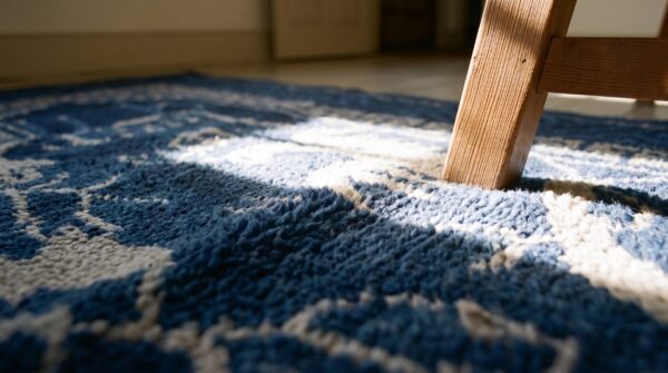 Hand knotted pile 1920s wool allover blue antique chinese rug (sku 21983) - in-room detail