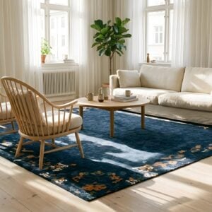 1920s Antique Wool Allover Floral Rectangle Blue Hand Knotted Pile Rug (SKU 25443) - room view