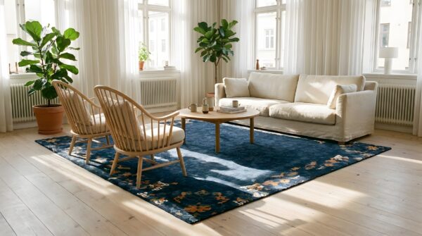 1920s antique wool allover floral rectangle blue hand knotted pile rug 9 1920s antique wool allover floral rectangle blue hand knotted pile rug (sku 25443) - room view