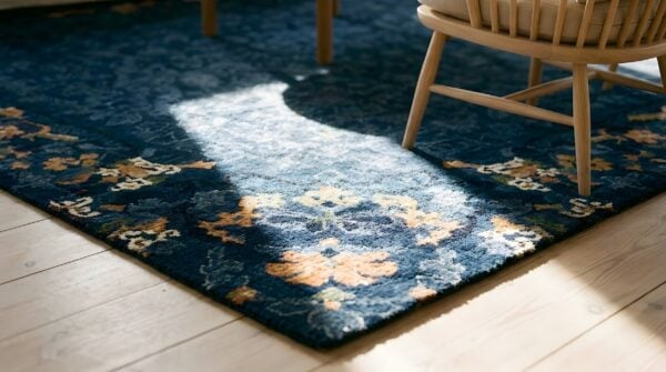 1920s antique wool allover floral rectangle blue hand knotted pile rug 10 1920s antique wool allover floral rectangle blue hand knotted pile rug (sku 25443) - in-room detail