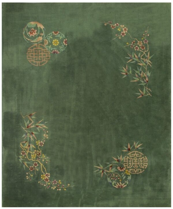 1920s antique bold green field handknotted wool chinese art deco carpet rug 1 1920s antique bold green field handknotted wool chinese art deco carpet rug