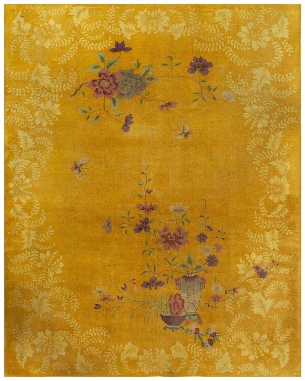 1920s antique yellow field flowers border knotted chinese art deco carpet rug 1 1920s antique yellow field flowers border knotted chinese art deco carpet rug