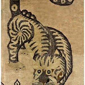1920s Beige Field Traditional Antique Chinese Tiger Motif Asian Pictorial Rug