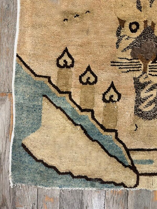 1920s beige field traditional antique chinese tiger motif asian pictorial rug 3 1920s beige field traditional antique chinese tiger motif asian pictorial rug - detail view 2