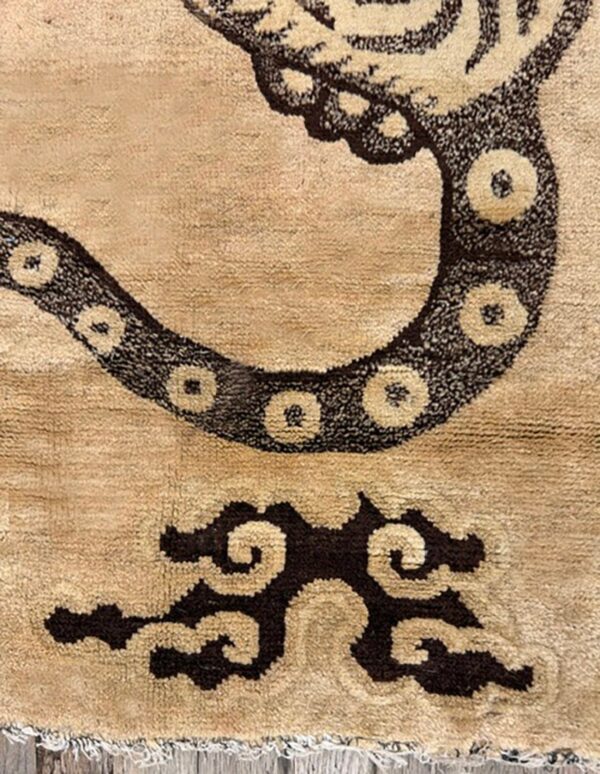 1920s beige field traditional antique chinese tiger motif asian pictorial rug 4 1920s beige field traditional antique chinese tiger motif asian pictorial rug - detail view 3