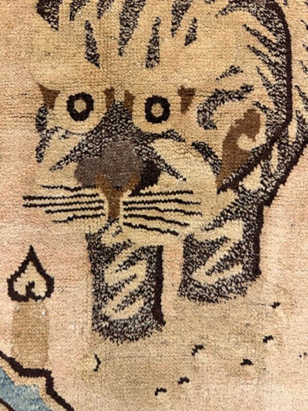 1920s beige field traditional antique chinese tiger motif asian pictorial rug 5 1920s beige field traditional antique chinese tiger motif asian pictorial rug - detail view 4