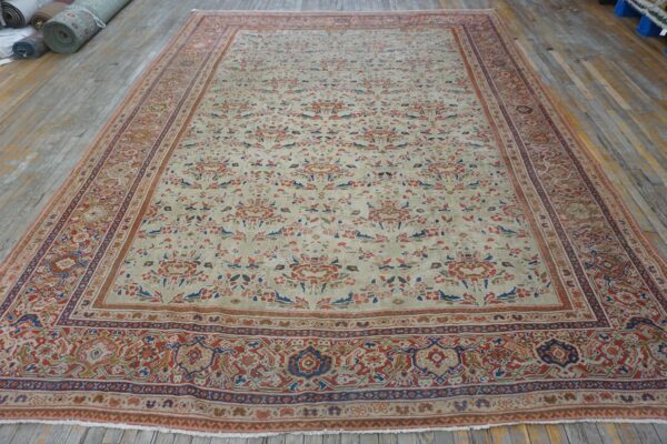 1920s beige room size antique allover floral knotted wool mahal rug 2 1920s beige room size antique allover floral knotted wool mahal rug - detail view 1