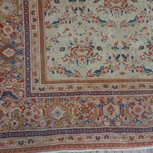 1920s Beige Room Size Antique Allover Floral Knotted Wool Mahal Rug - detail view 2
