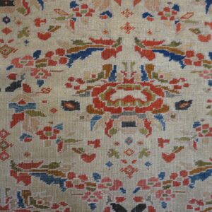 1920s Beige Room Size Antique Allover Floral Knotted Wool Mahal Rug - detail view 4