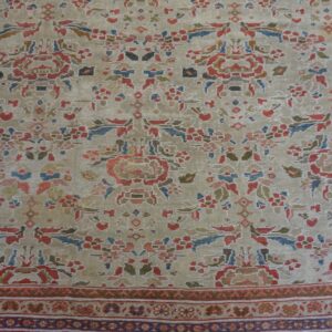 1920s Beige Room Size Antique Allover Floral Knotted Wool Mahal Rug - detail view 6