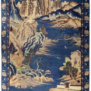 1920s Blue Grand Scale Antique Chinese Peking Scenic Pictorial Wool Gallery Rug