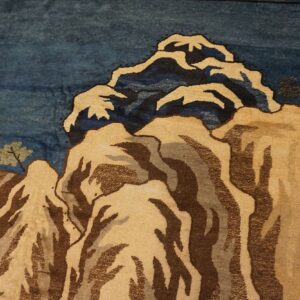 1920s Blue Grand Scale Antique Chinese Peking Scenic Pictorial Wool Gallery Rug - detail view 2