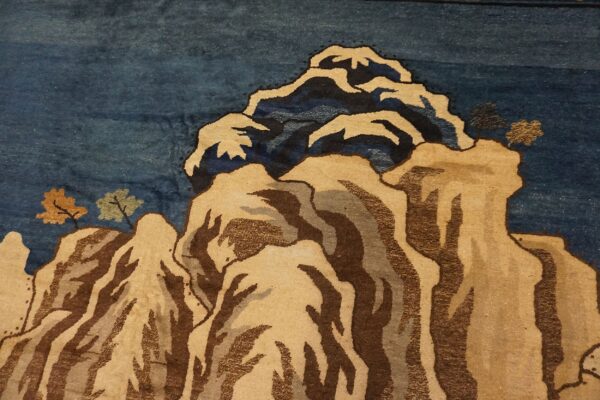 1920s blue grand scale antique chinese peking scenic pictorial wool gallery rug 3 1920s blue grand scale antique chinese peking scenic pictorial wool gallery rug - detail view 2