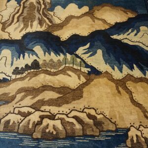 1920s Blue Grand Scale Antique Chinese Peking Scenic Pictorial Wool Gallery Rug - detail view 3