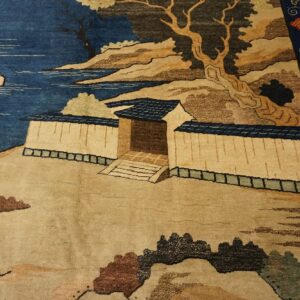 1920s Blue Grand Scale Antique Chinese Peking Scenic Pictorial Wool Gallery Rug - detail view 4
